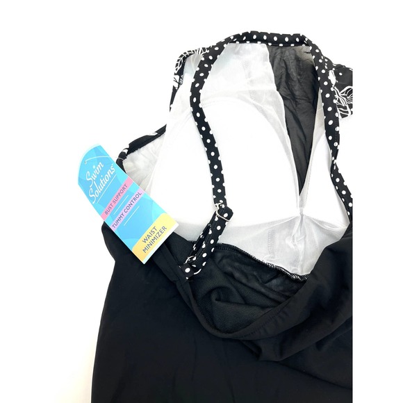 SWIM SOLUTIONS Black Floral Mesh One Piece Swimsuit 14 NEW - Picture 6 of 7